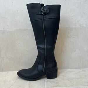 EUC BORN Boots Sz 6.5 Fannar Black Leather Knee-High Full-Zip Riding Boots